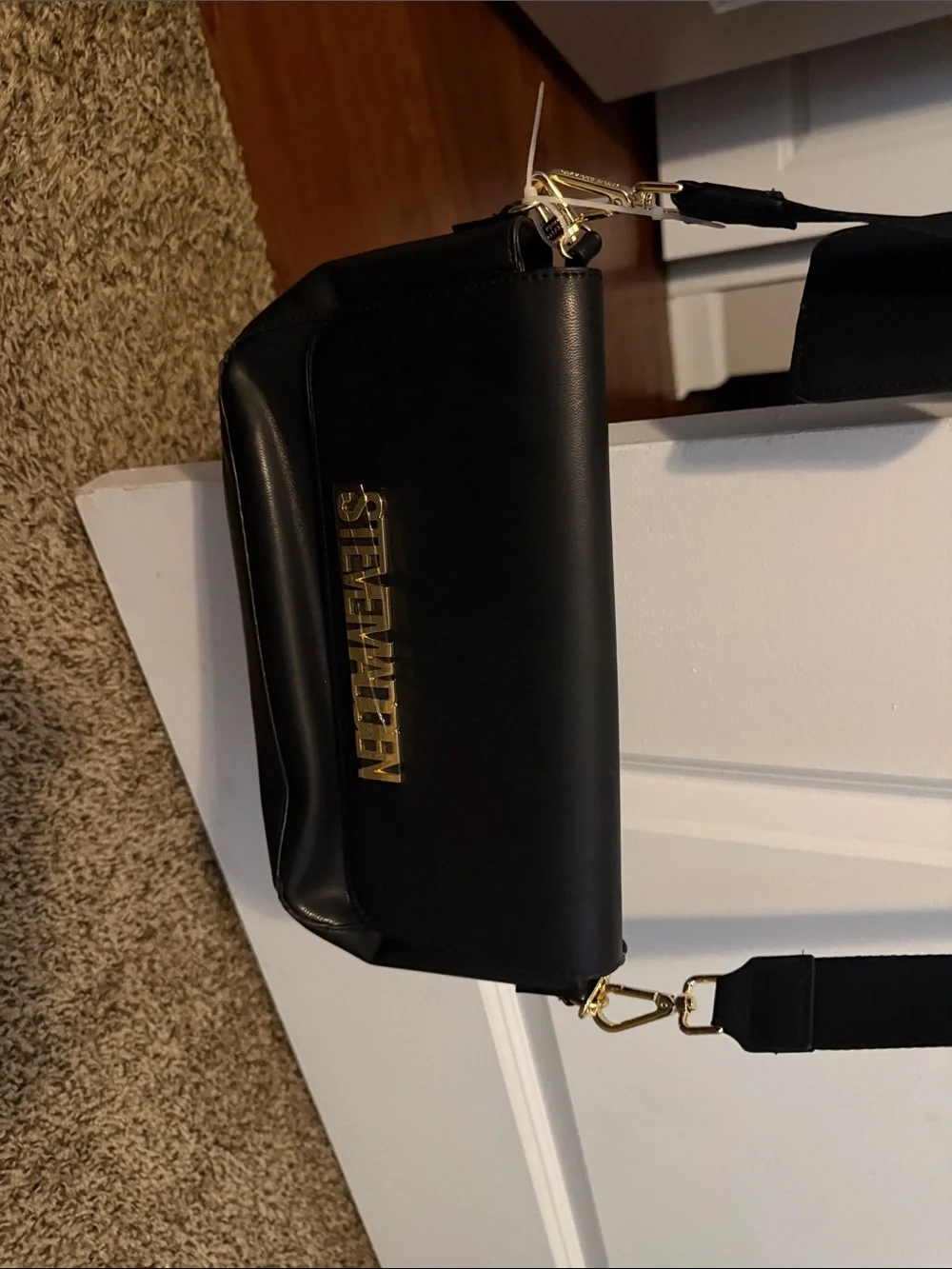 Steve Madden Black Messenger Bag with Gold Logo